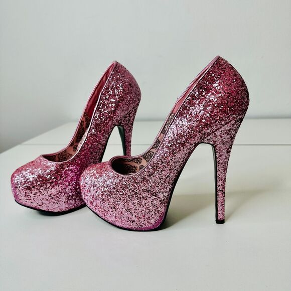 Bordello Teeze 06G Barbie Pink Sexy Glitter Platform Stiletto Heel Pumps 6.5 - Picture 1 of 14